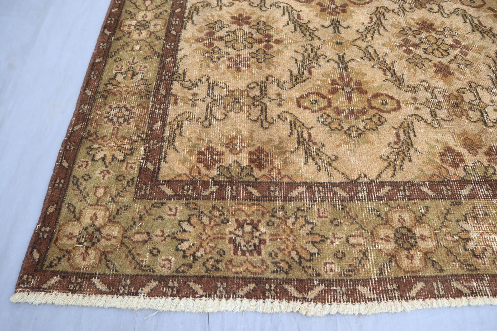 5’6×7’8 ft Oushak Rug, Afghan Handmade Beige Green Rug for Bedroom, Kitchen Rug