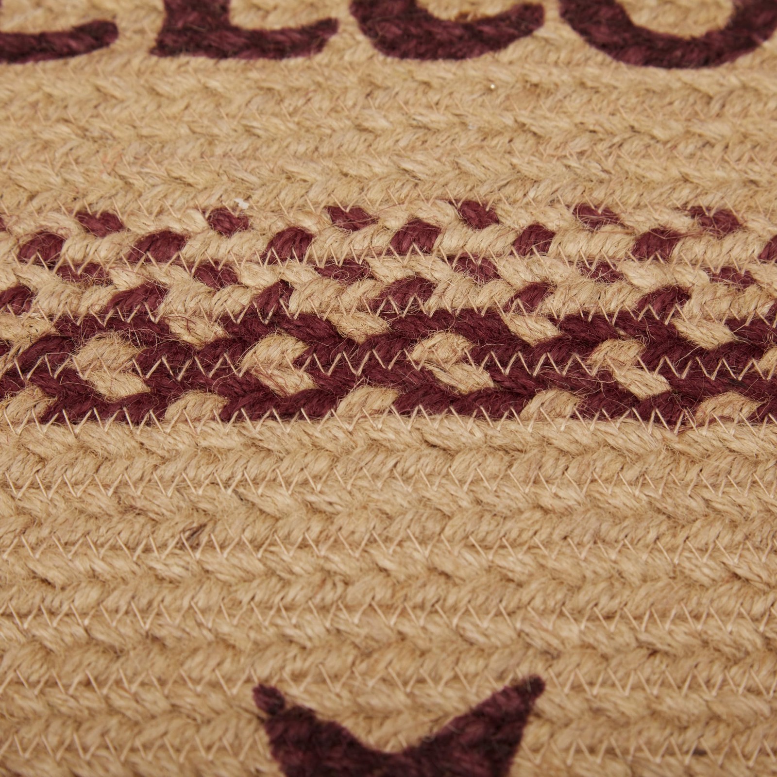 VHC Brands Burgundy Tan Jute Primitive 30″x20″ Small, Burgundy, Natural