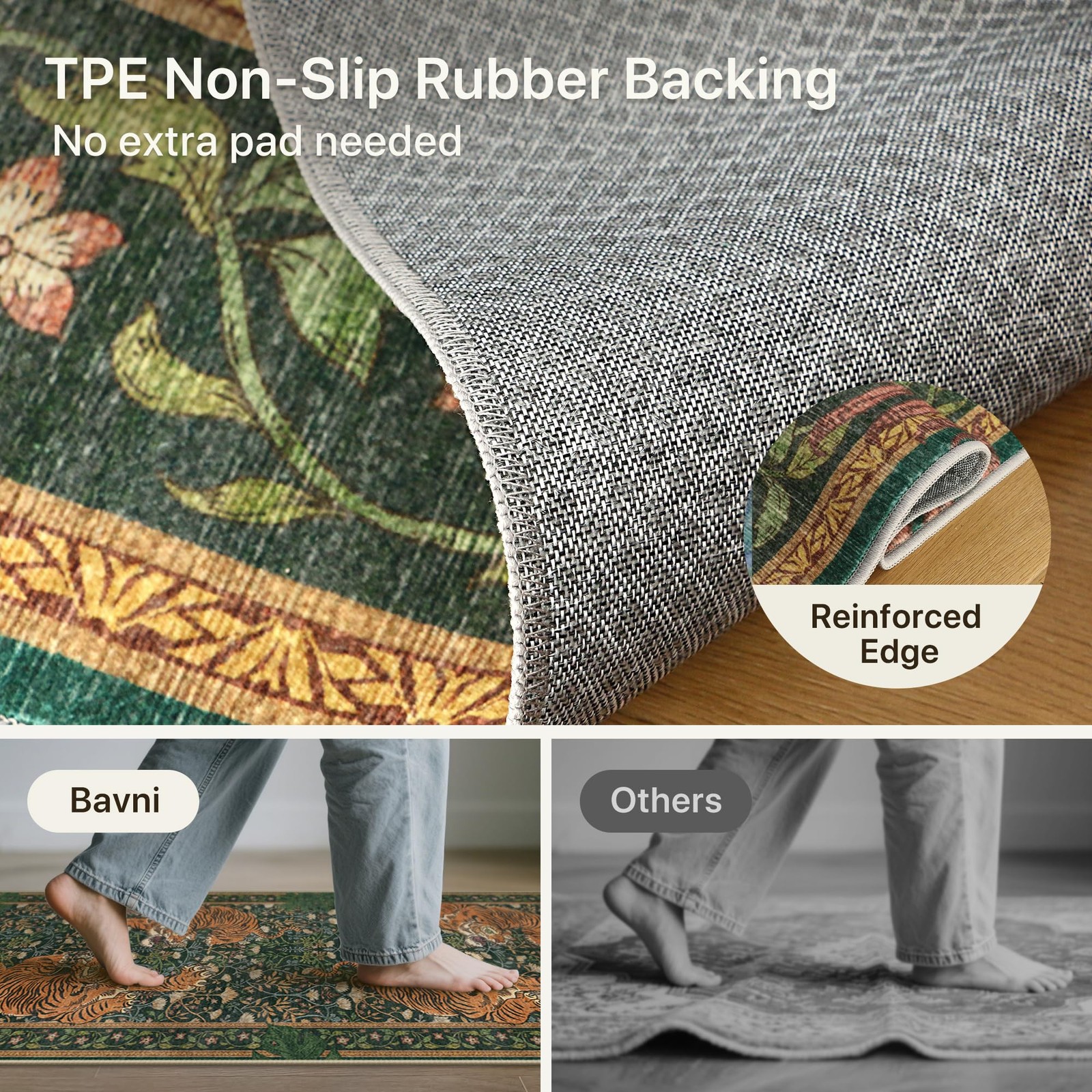 Bavni Tiger 2×6 Washable Runner Rug Non Slip, Boho Vintage Oriental Hallway R…