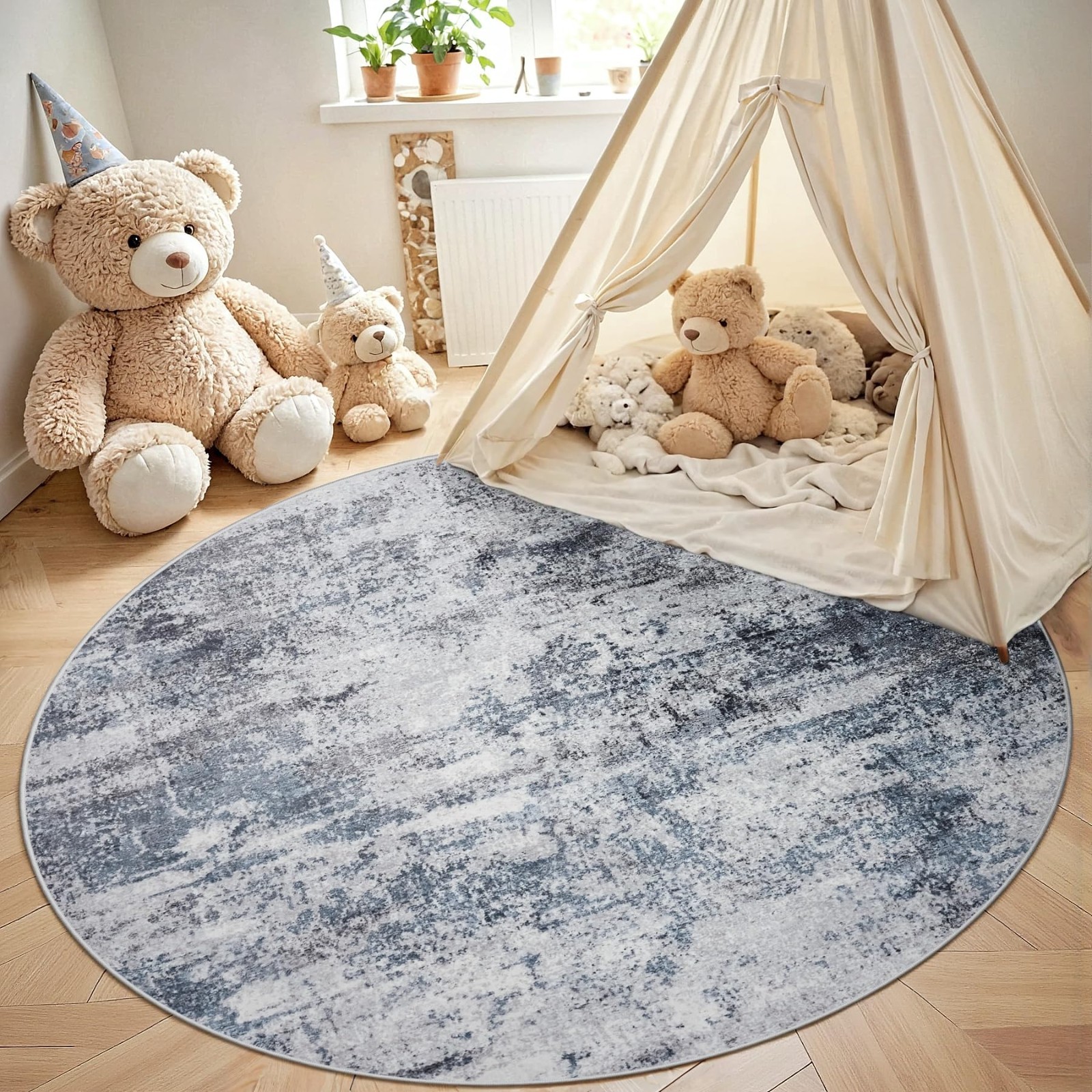 6ft Round Washable Area Rug – Circular Non-Slip Carpet for Entryway, Kitchen, Be