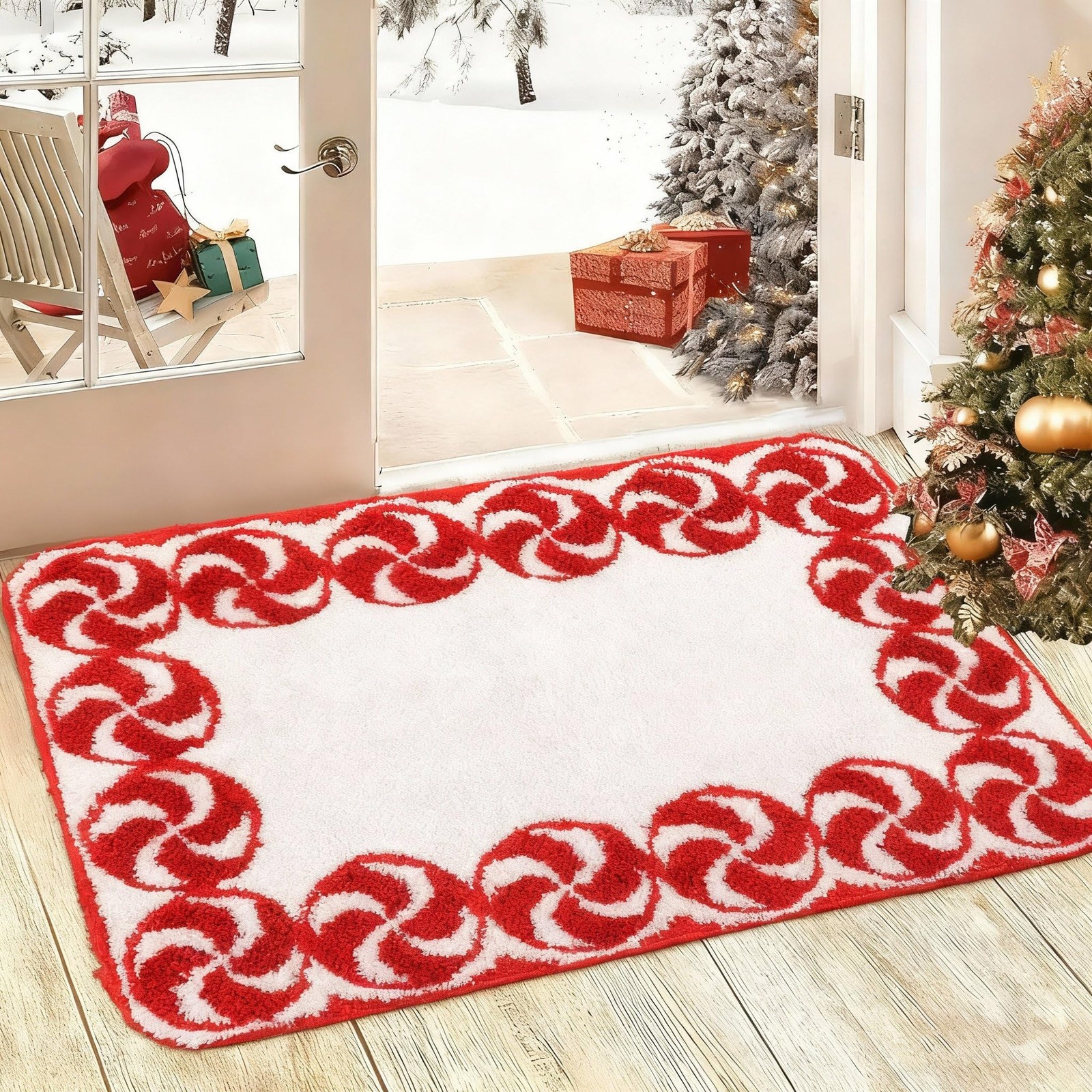 25 x 38 Inches Christmas Bathroom Rugs Decor Candy Cane Red and White Holiday…