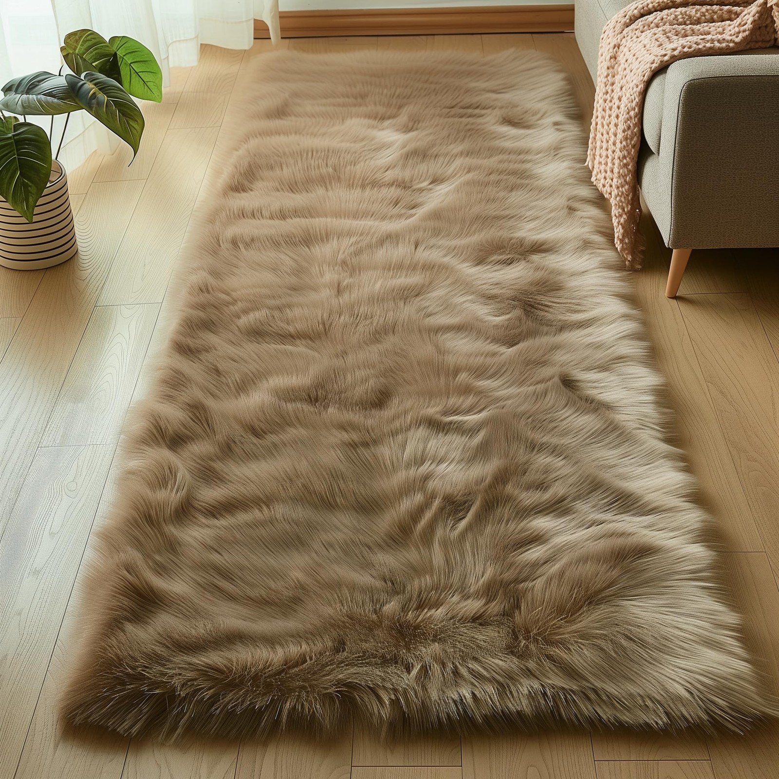 Furry 2×6 Fluffy Faux Sheepskin Beige Washable Shag Rug for Living Room Bedro…