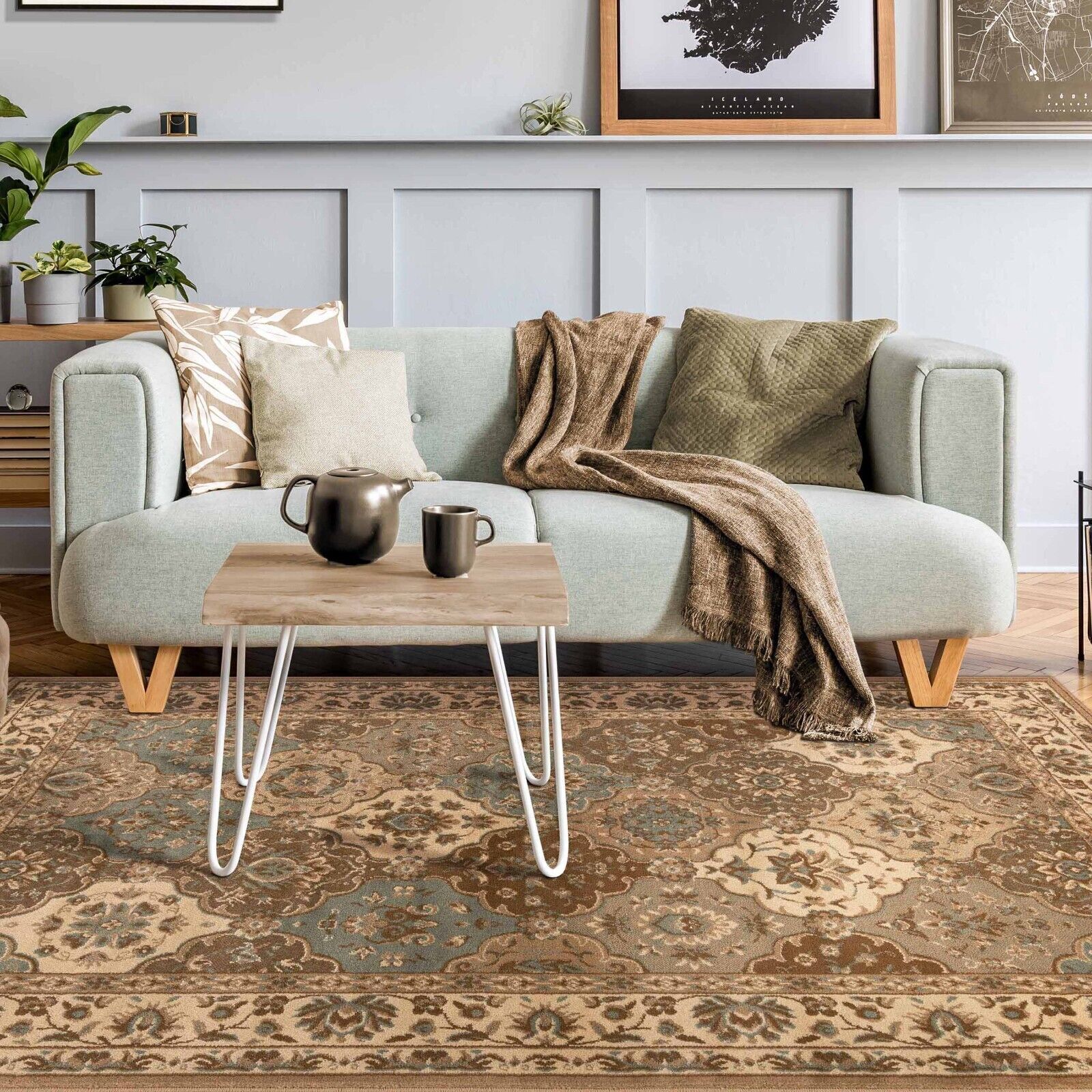 Palmyra Traditional Ornamental Carpet Stain Resistant Indoor Area Rug or Runner