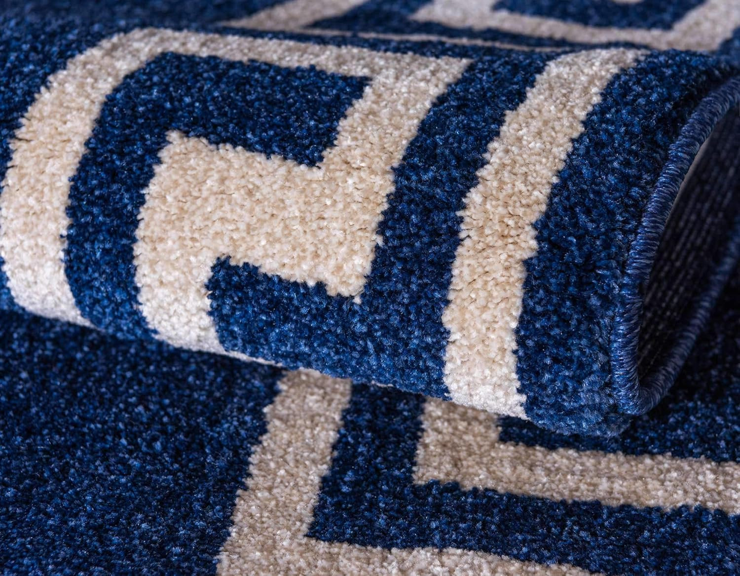 Modern Navy Blue & Beige Geometric 8′ Square Area Rug – Athens Collection