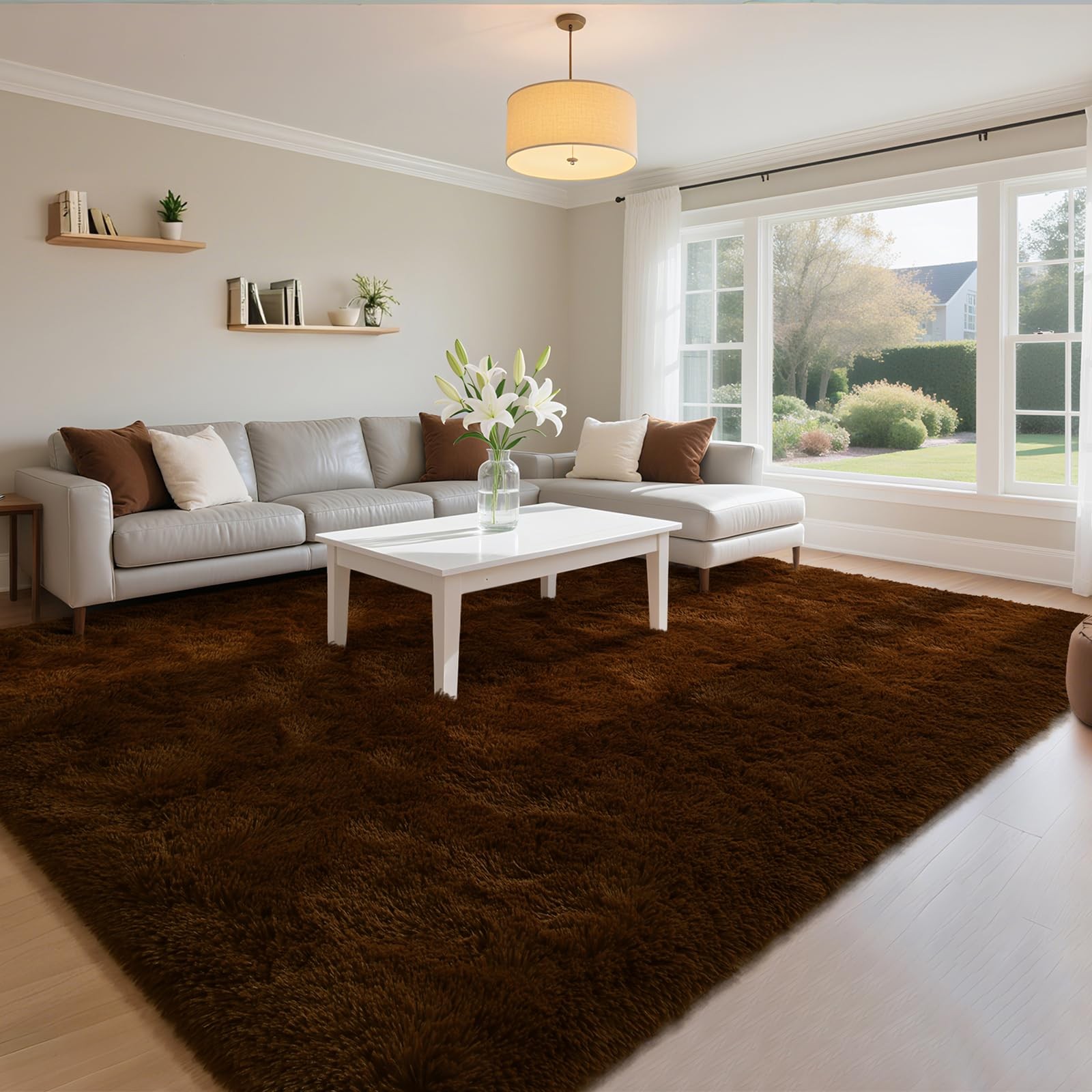 HOMORE Living Room Rug 5 x 7 Area Rug, Brown 5′ x 7′ (Rectangular),