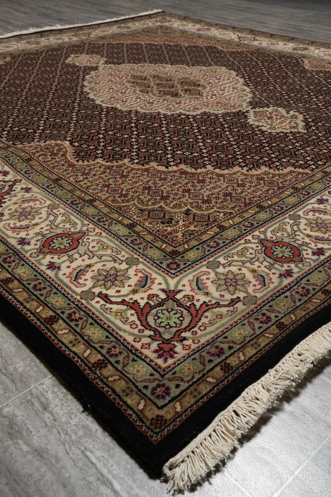 6.5 x 6.8 SQUARE Hand-Knotted Wool and Silk Mahii Tabriiz Rug #F-3064