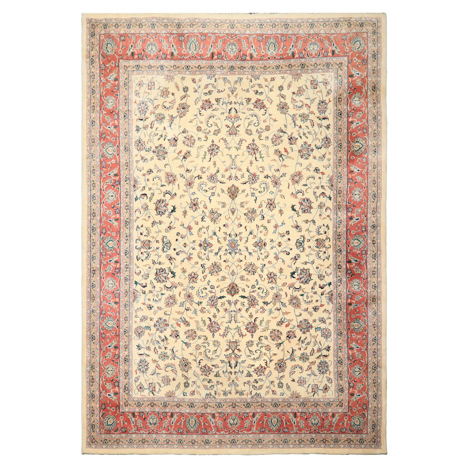 8’8”x12’4” Hand Knotted Wool Ivory Agra Traditional Botanical Plush Pile Rug