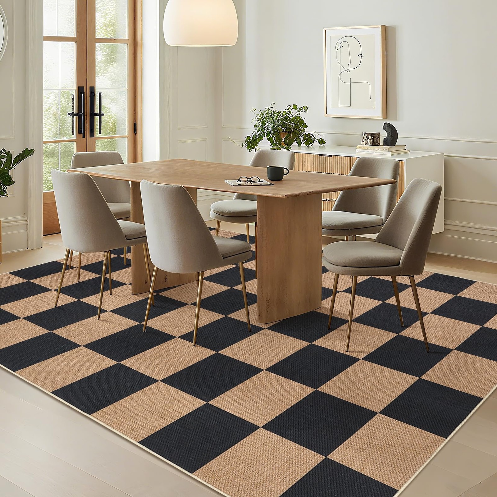 GarveeHome Easy Jute 8×10 Area Rugs for Living Room Checkered Rugs Machine Wa…