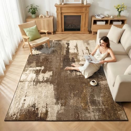 5×7 Living Room Area Rug, Large Washable Rugs for Bedroom 5×7 Feet Brown