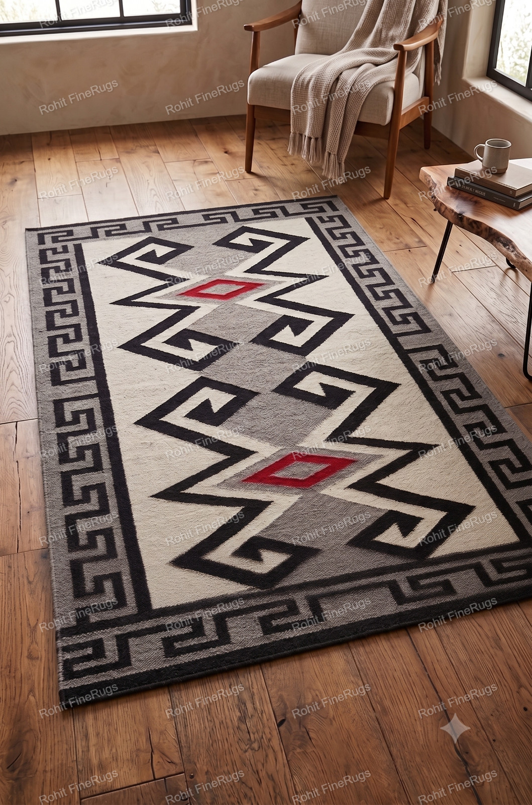 Custom Size Handwoven Wool Navajo Rug Native American Style Southwestern Pattern