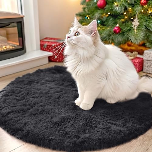 Black 2 ft Round Rugs for Bedroom – Machine Washable – 2 ft Circle Area
