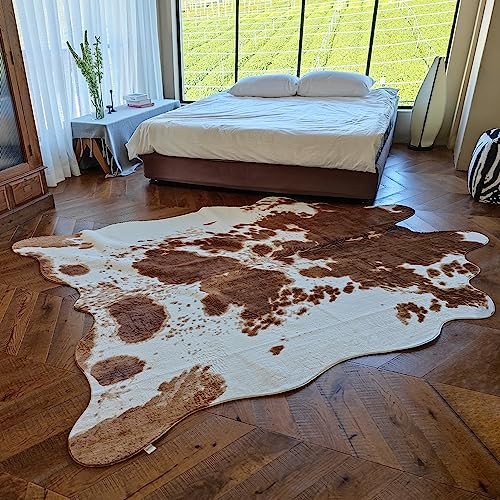 Premium Brown Cowhide 6.4 x 8.5 ft Area Rug – Faux Cow Fur Rug, Soft