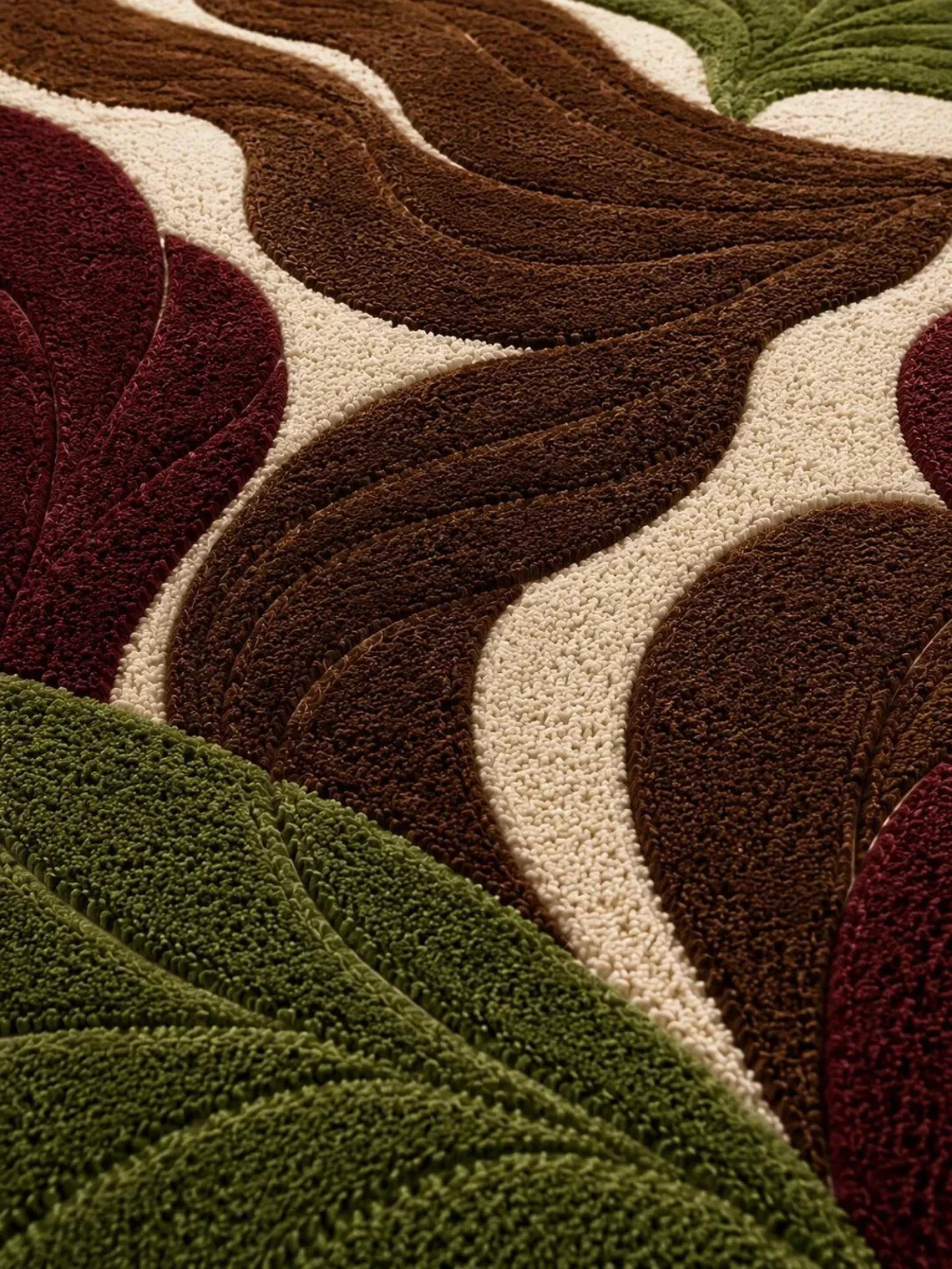Modern Botanical Rug Brown Green Handmade Wool Area Rug Handmade Carpet