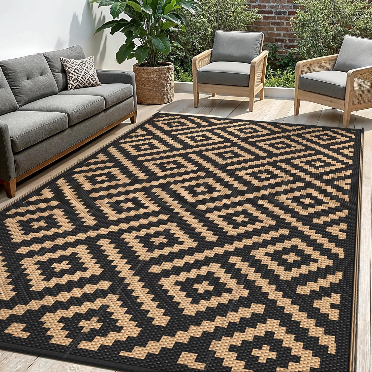 Outdoor Rug Patio Waterproof Plastic Straw Camping Rugs 4×6 ft Reversible