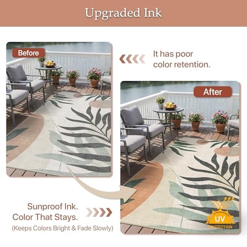 Outdoor & Indoor Area Rug 5’x8′, Waterproof, Non-Shedding, Easy Cleaning,