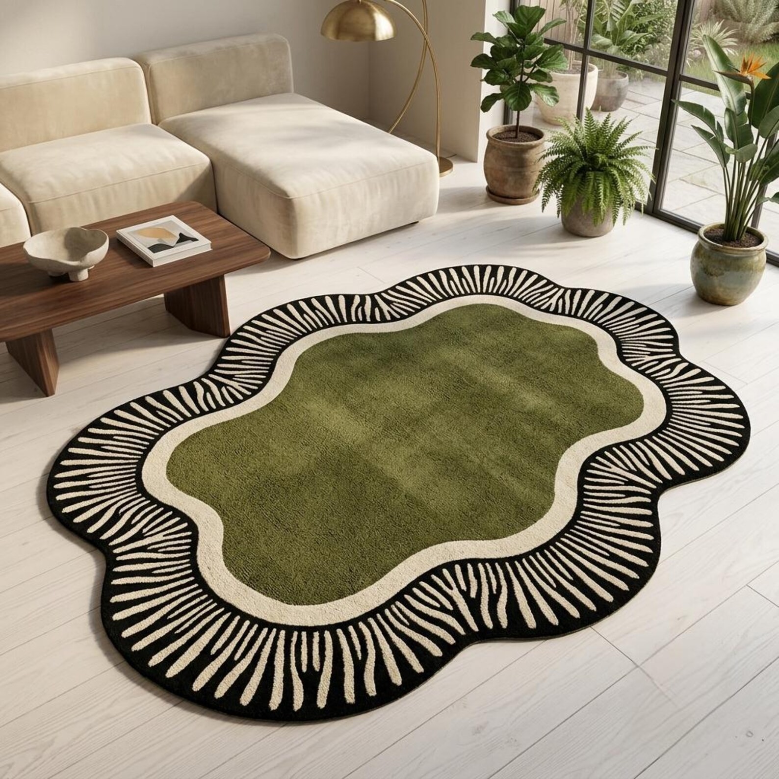 Hand Tufted Wool Area Rug, Organic Irregular Shape Luxury Living Room Carpet