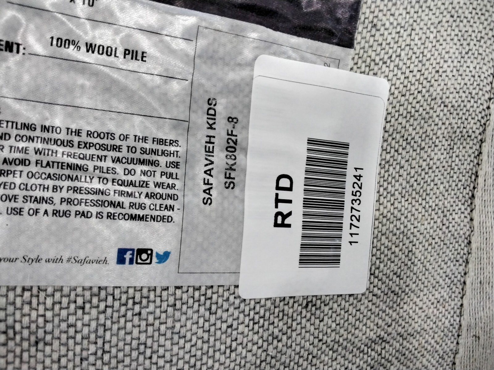 GREY 8′ X 10′ Broken Thread Rug, Reduced Price 1172735241 SFK802F-8