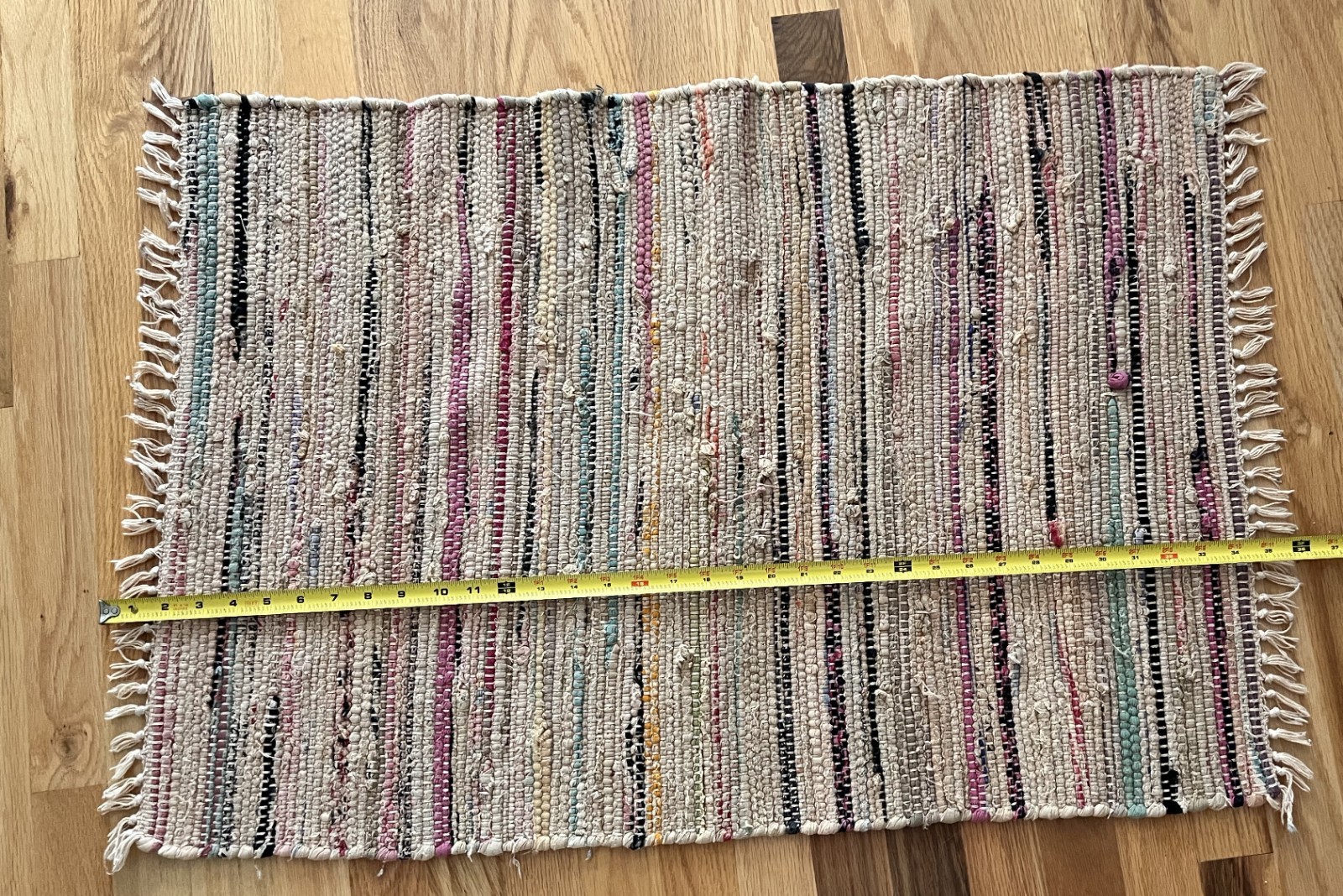Woven Chindi Rag Scatter Rug Pink with Multi Colors Retro Farmhouse 24 X 36