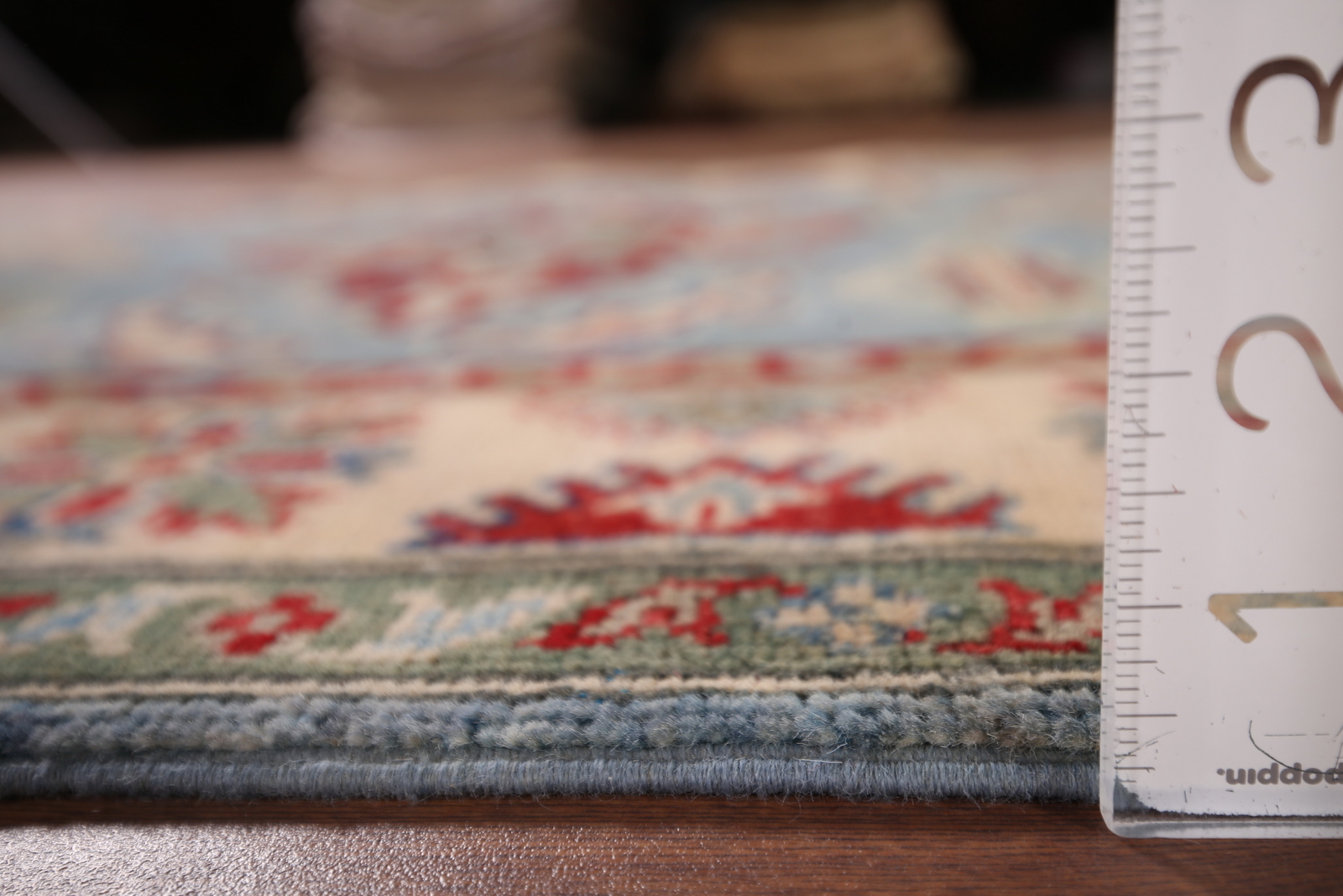 Vibrant Color Geometric Kazak Pakistani Traditional Rug Blue/ Ivory 4×6 ft
