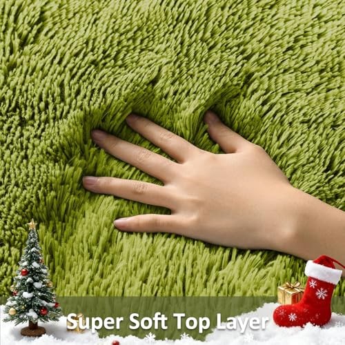 Ophanie Green Rug Grass Area Rugs for Bedroom, 4×6 Shag Fluffy Carpet, Fuzzy