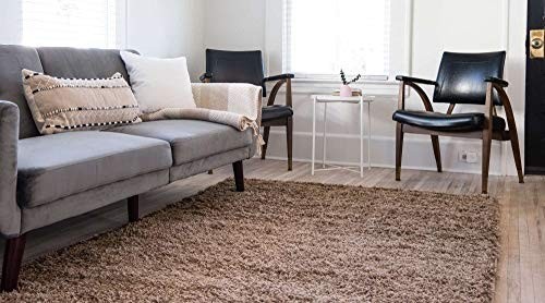 Soft Shag Area Rug 8′ x 10′ Rectangle, Cozy Sandy Brown, Modern Home Decor