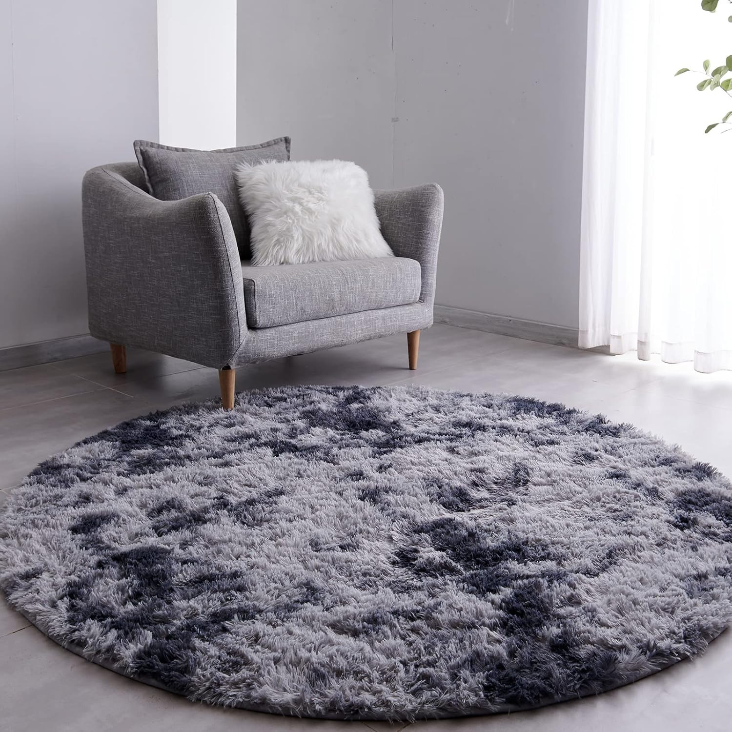 Navy Blue round Rug Ultra-Soft Plush Modern 4X4 Circle Area Rug for Kid’S Bedroo