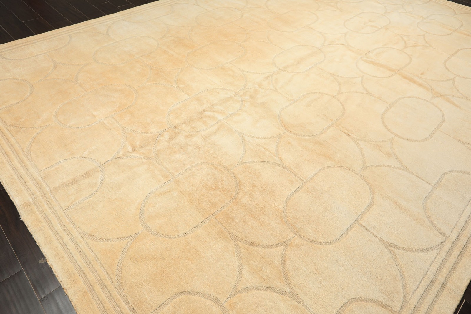 9’10”x13’10” Tibetano Hand Knotted Wool & Linen Art Deco loop n cut pile Rug