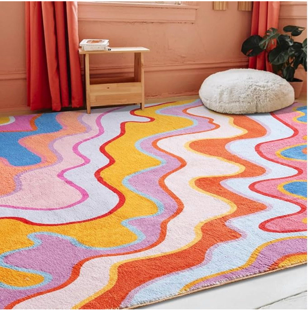 Colorful Abstract 5×7 Area Rug Ultra Thin Light Weight Funky Aesthetic Colorful