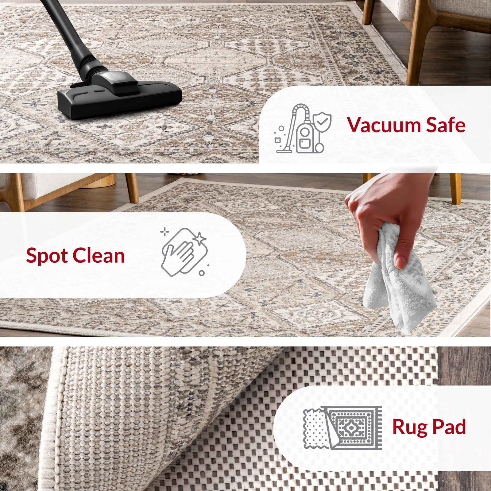 nuLOOM Becca Traditional 9×12 Beige Area Rug Durable Stain Resistant Design