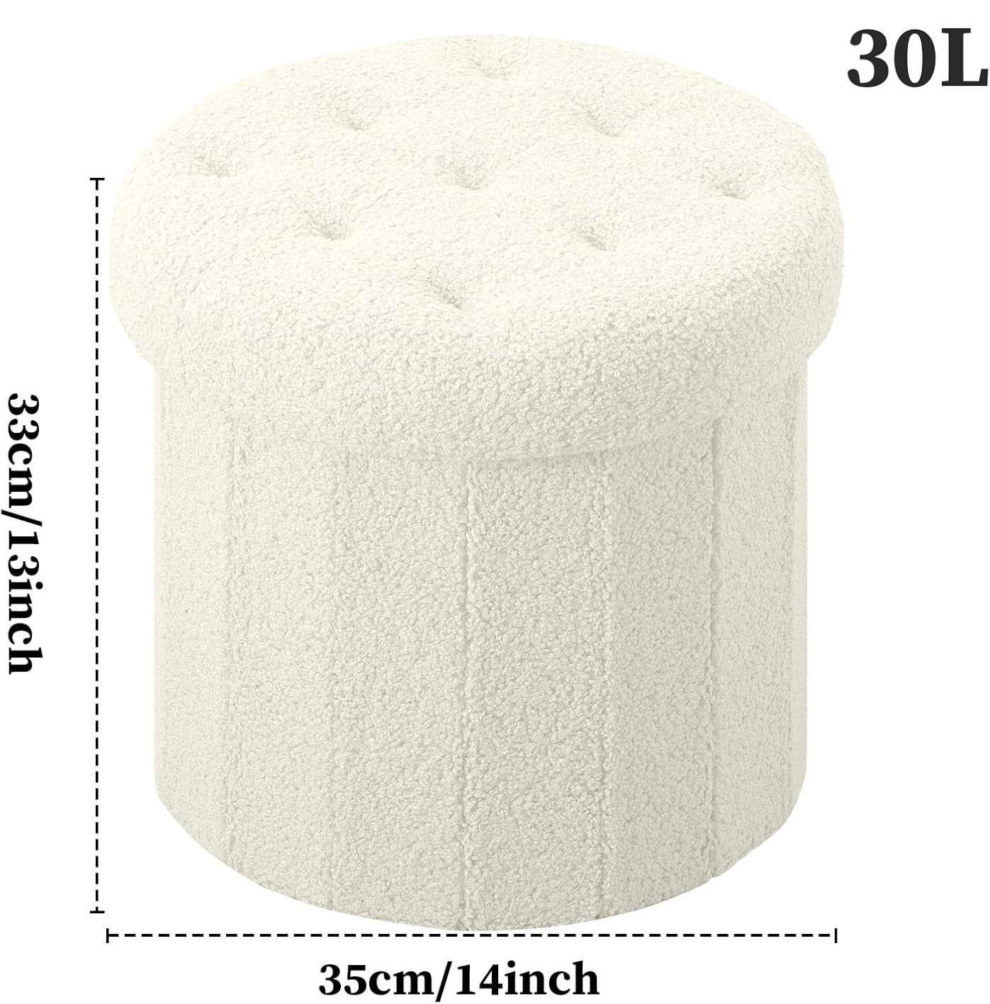 Round Storage Ottoman Foot Stool and Poufs Ottoman, Teddy Velvet Ottoman Foot