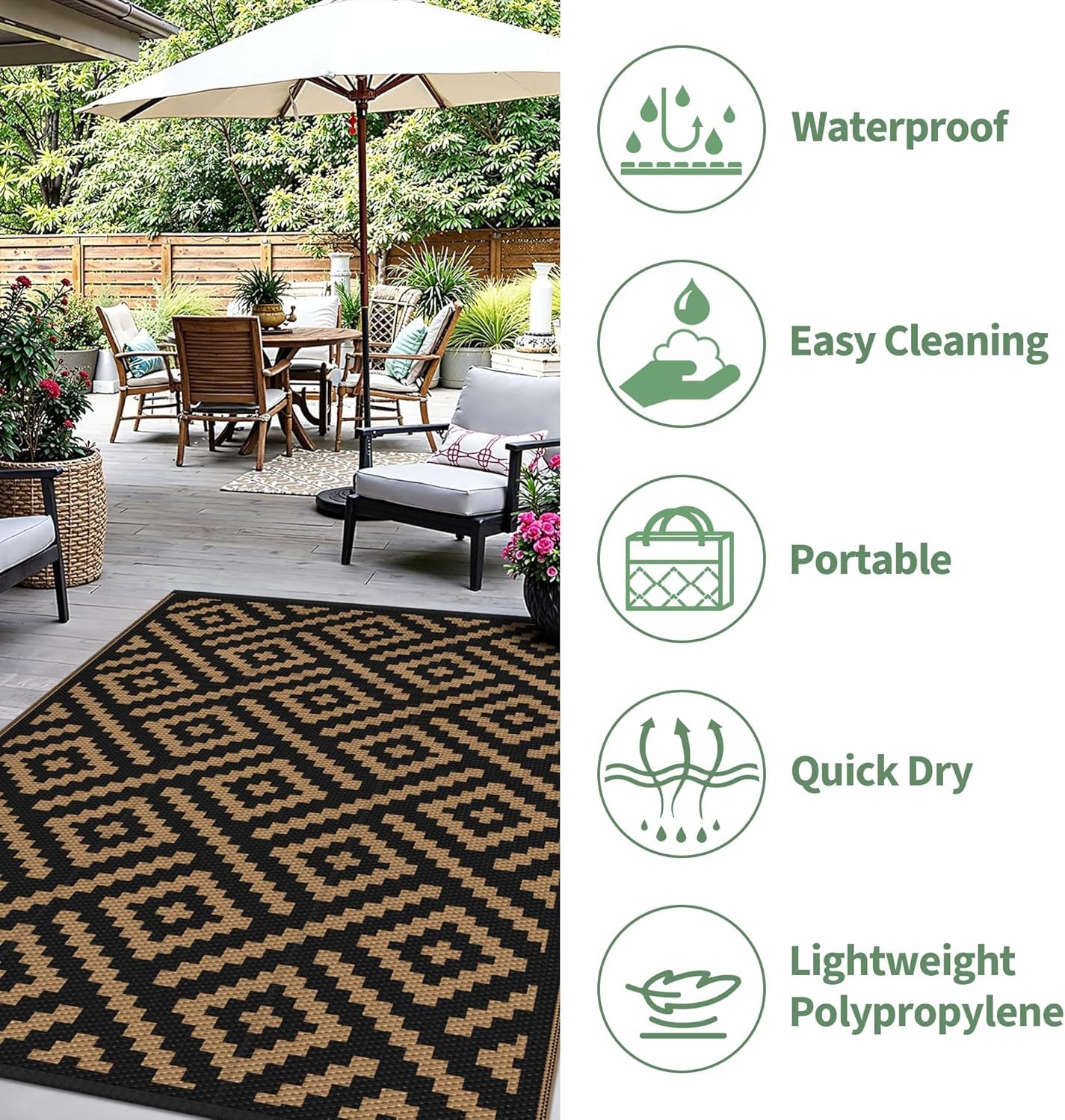 Outdoor Rug Patio Waterproof Plastic Straw Camping Rugs 4×6 ft Reversible