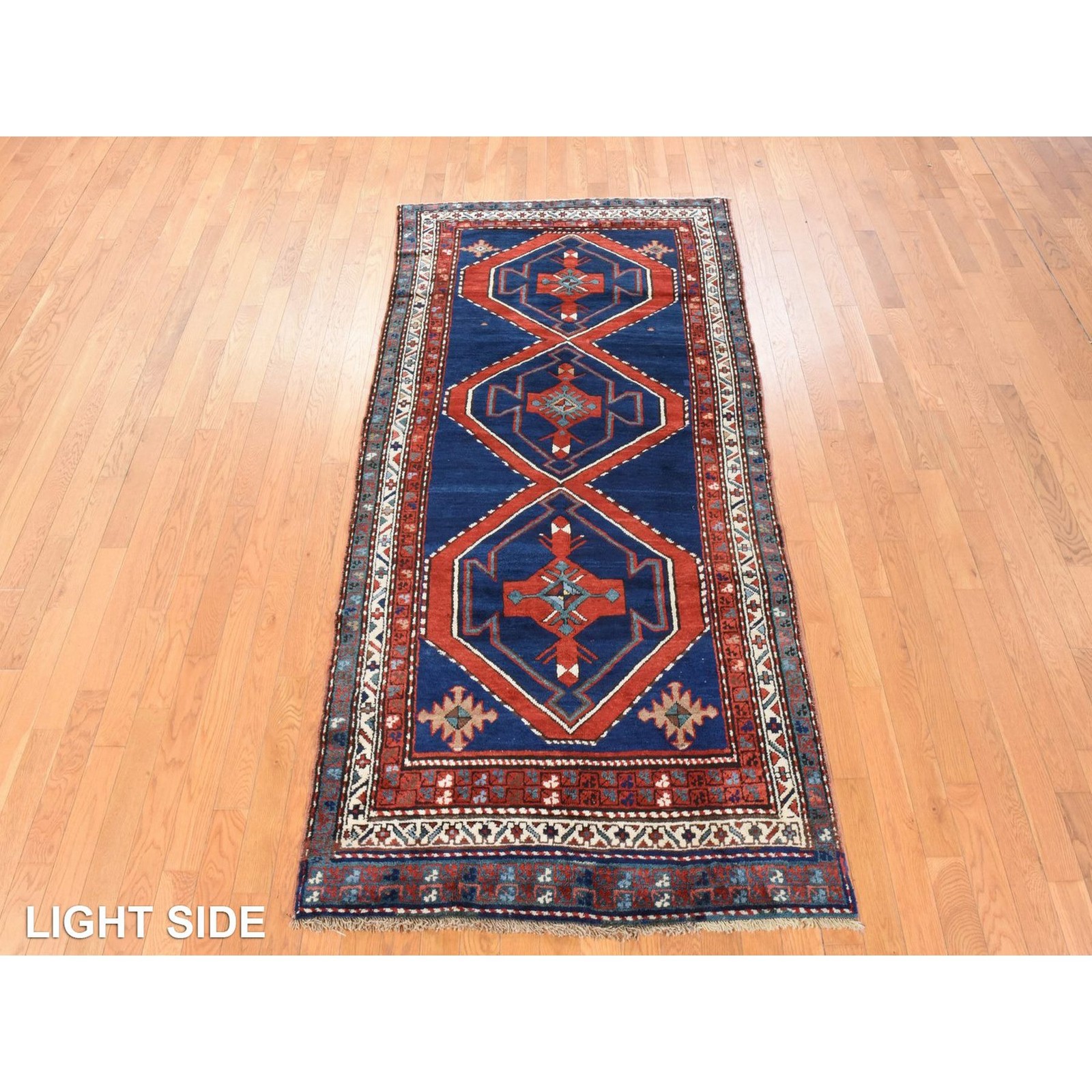 4’x8’9″ Navy Blue Antique Caucasian Rug Armenian Kazak Wool Hand Knotted Runner