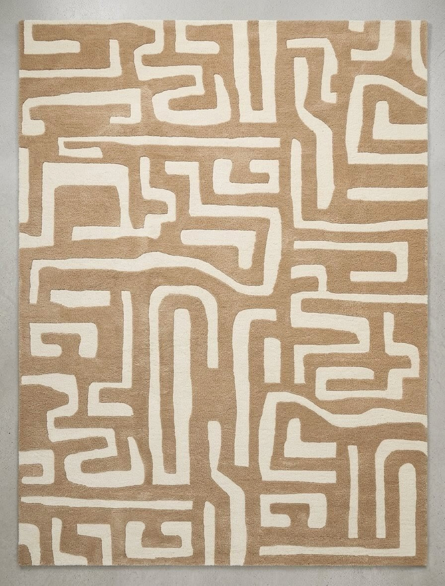 Modern Geometric Beige Rugs Hand Tufted Nordic Knots Woolen Abstract Room Carpet