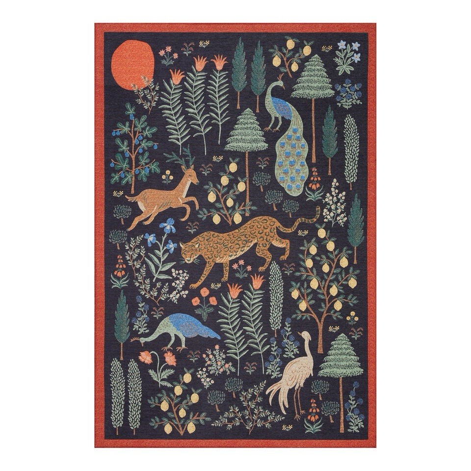 Stunning Bliss Woodland Animal Botanical Jungle Indoor Area Rug 5’ x 7’ Black