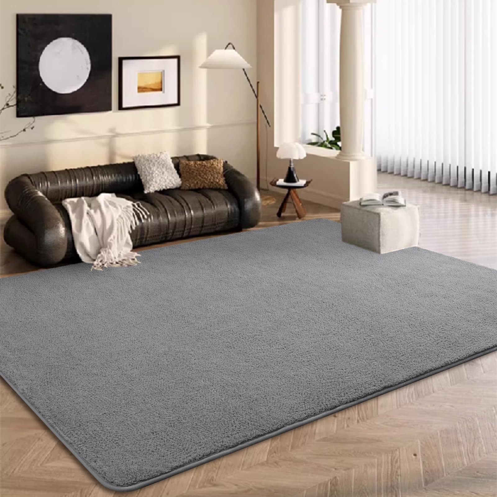 4×6 Ft Grey Modern Area Rug, Thick Memory-Foam, Soft, Non-Slip, Washable