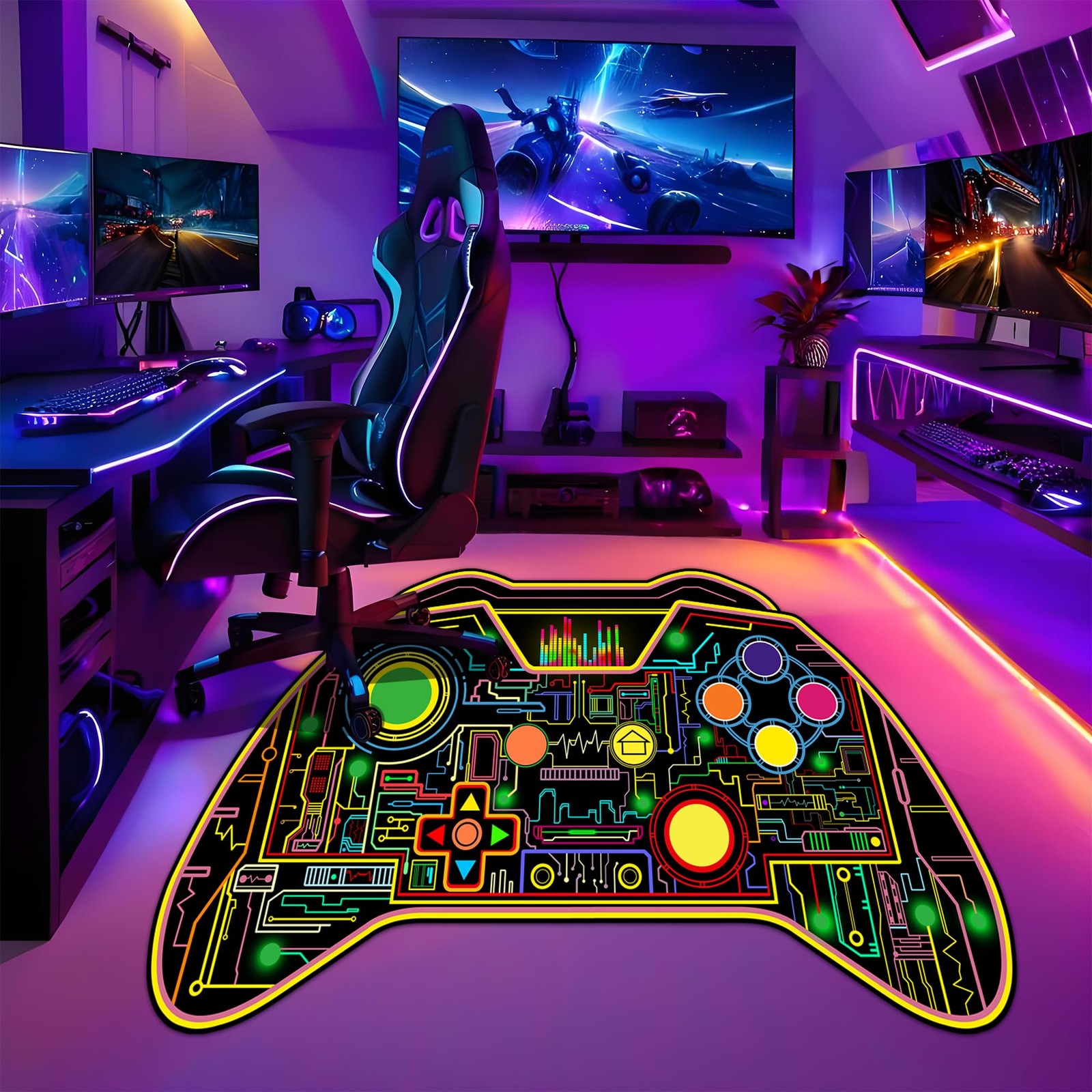 Game Controller Shape Gaming Area Rug Gamer Carpet Boys Playroom 3×5 Feet