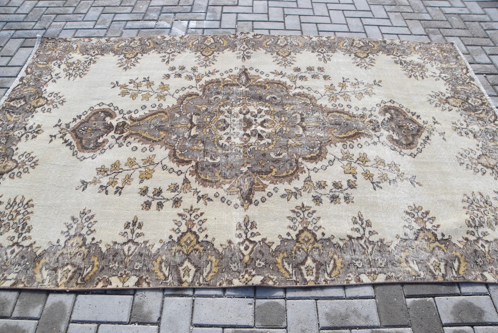 5,3×8,2 ft Turkish Large Rug, Beige Brown Vintage Camouflage Wool Rug