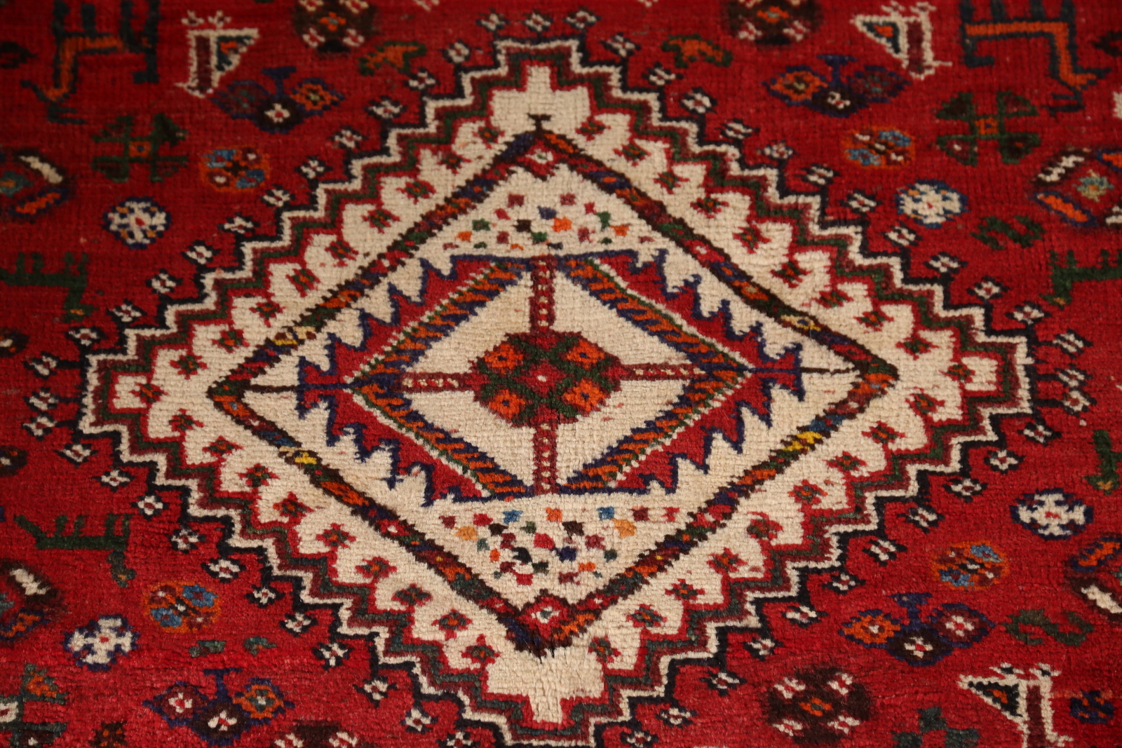 Vintage Geometric Tribal Traditional Hand-knotted Rug 4×5 Red Wool Carpet