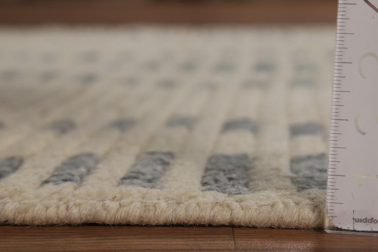 Striped Trellis Ivory 4×6 Hand-Knotted Wool Moroccan Oriental Area Rug