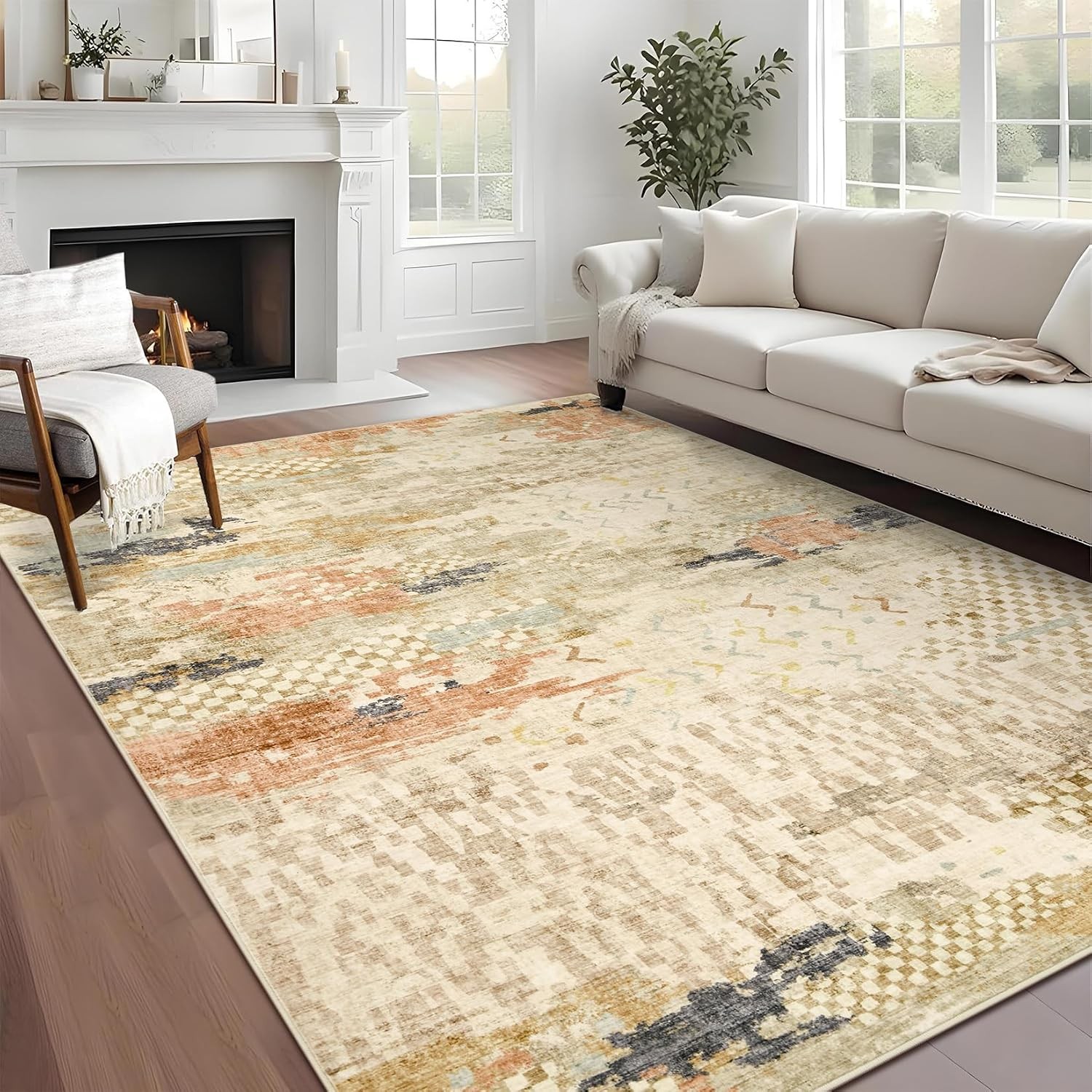 Modern Abstract Tribal 8×10 ft Washable Area Rug Non Slip Living Bedroom Nursery