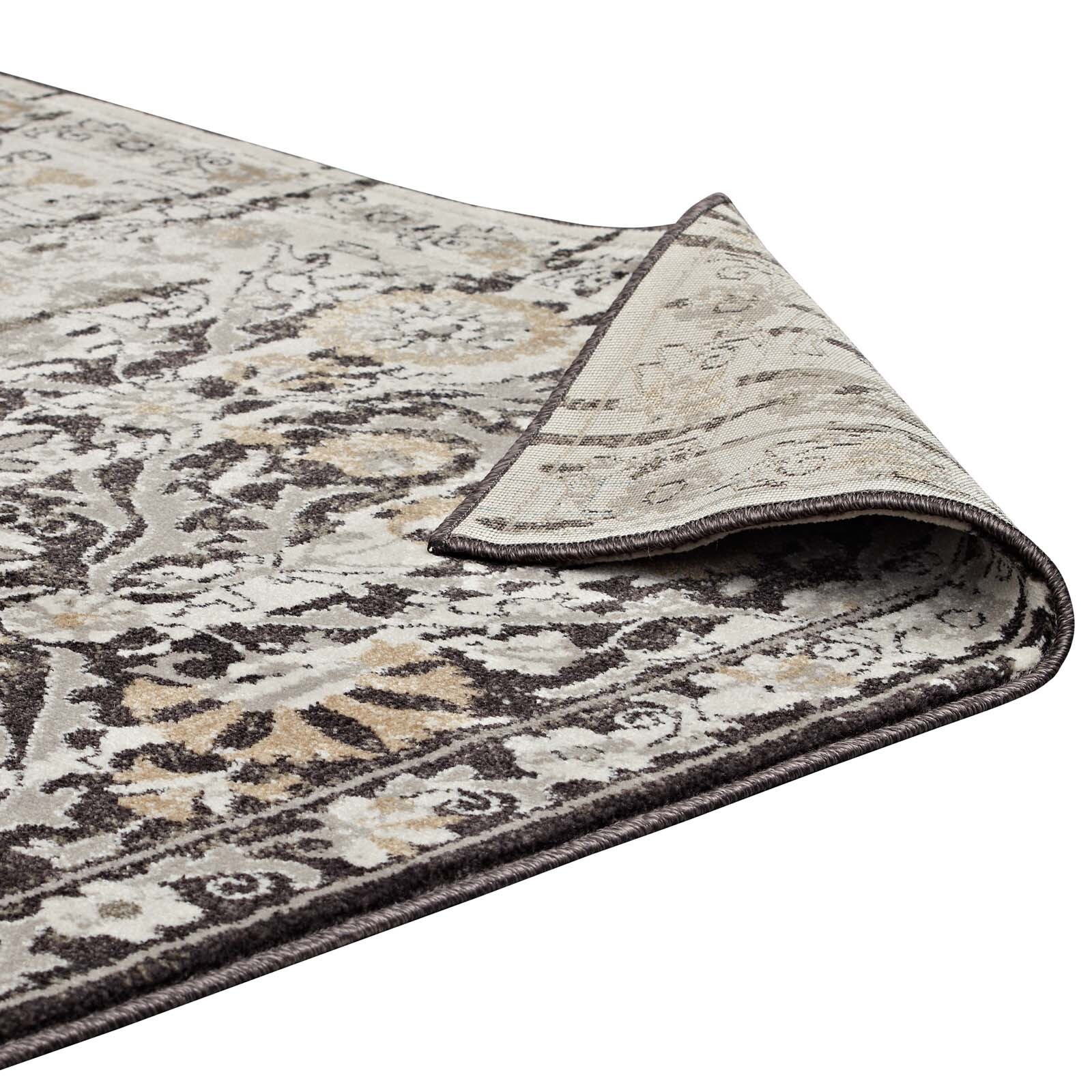 Vintage Distressed Diamond Floral Lattice 8×10 Area Rug in Black and Beige