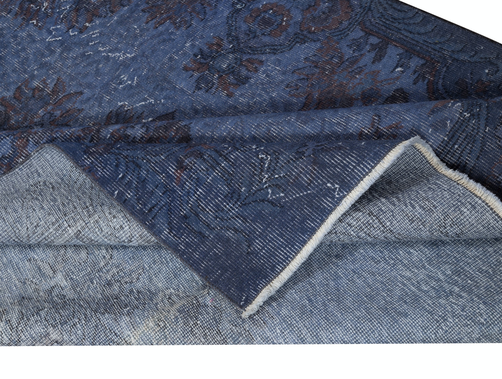 5.7×8 Ft Modern Handmade Turkish Wool Area Rug in Blue. Low Pile Floor Covering