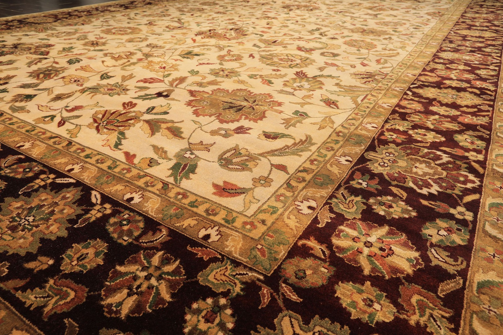 11’9”x17’10” Hand Knotted Wool Beige, Maroon Agra Botanical Kalaty Rug