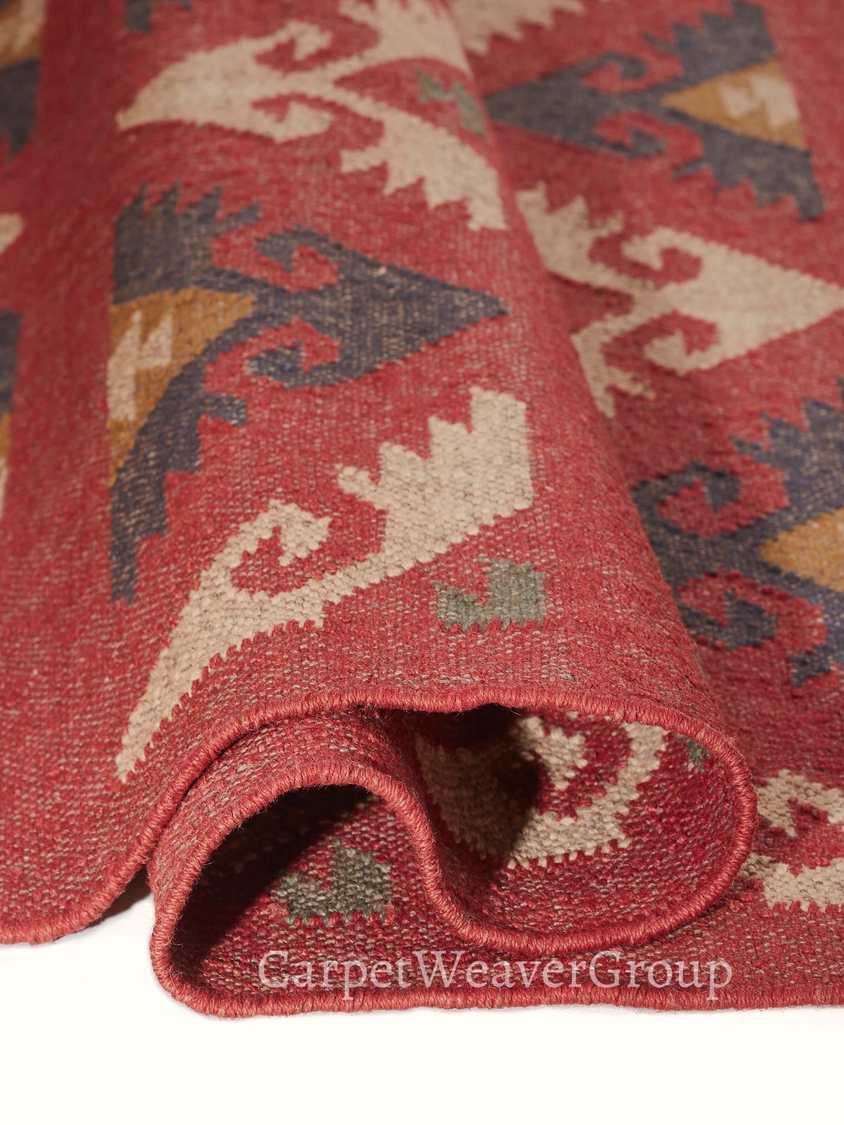Handwoven Wool Jute Kilim Rug with Tribal Diamond Motifs- Rustic Bohemian Accent