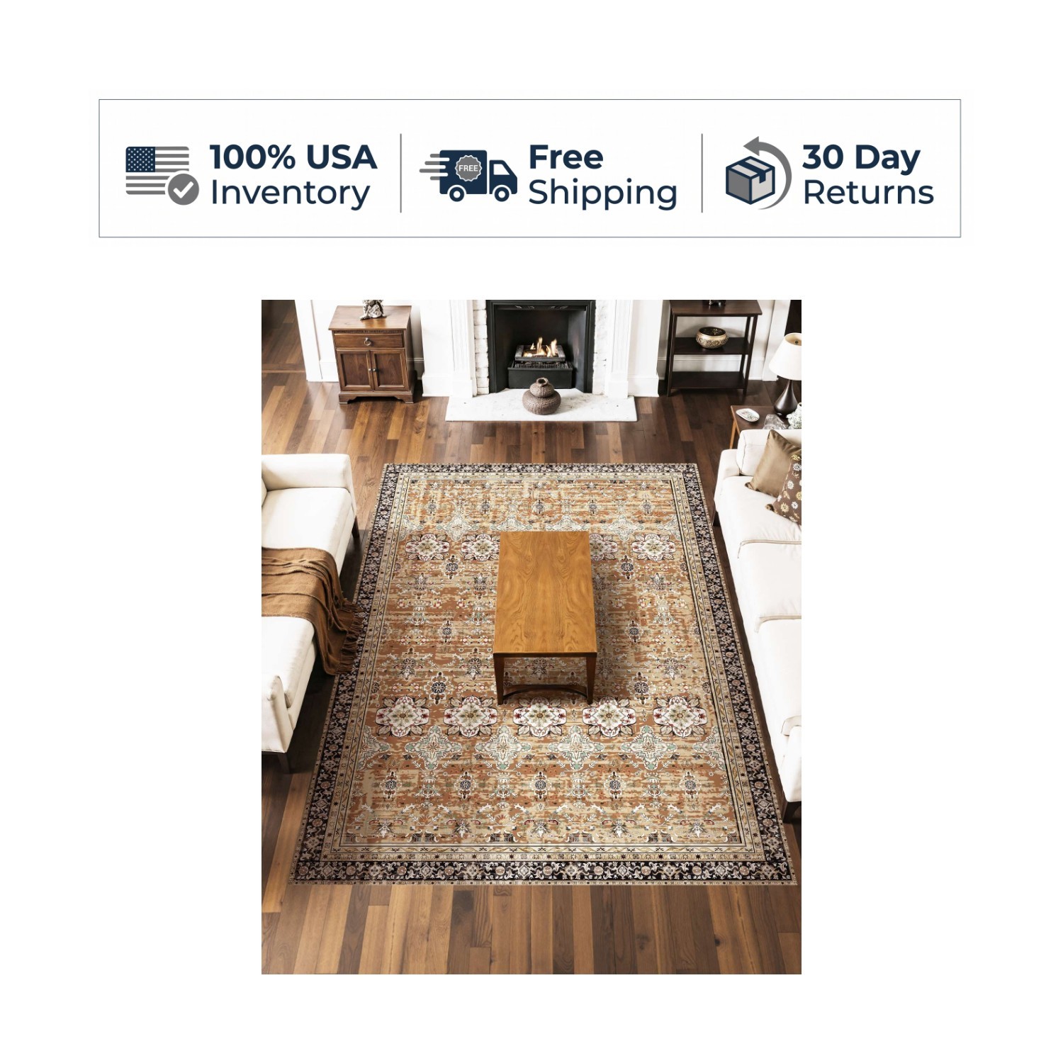 VEVOR 7.5×9.5 ft Washable Vintage Area Rug Non-Slip Brown Green Carpet