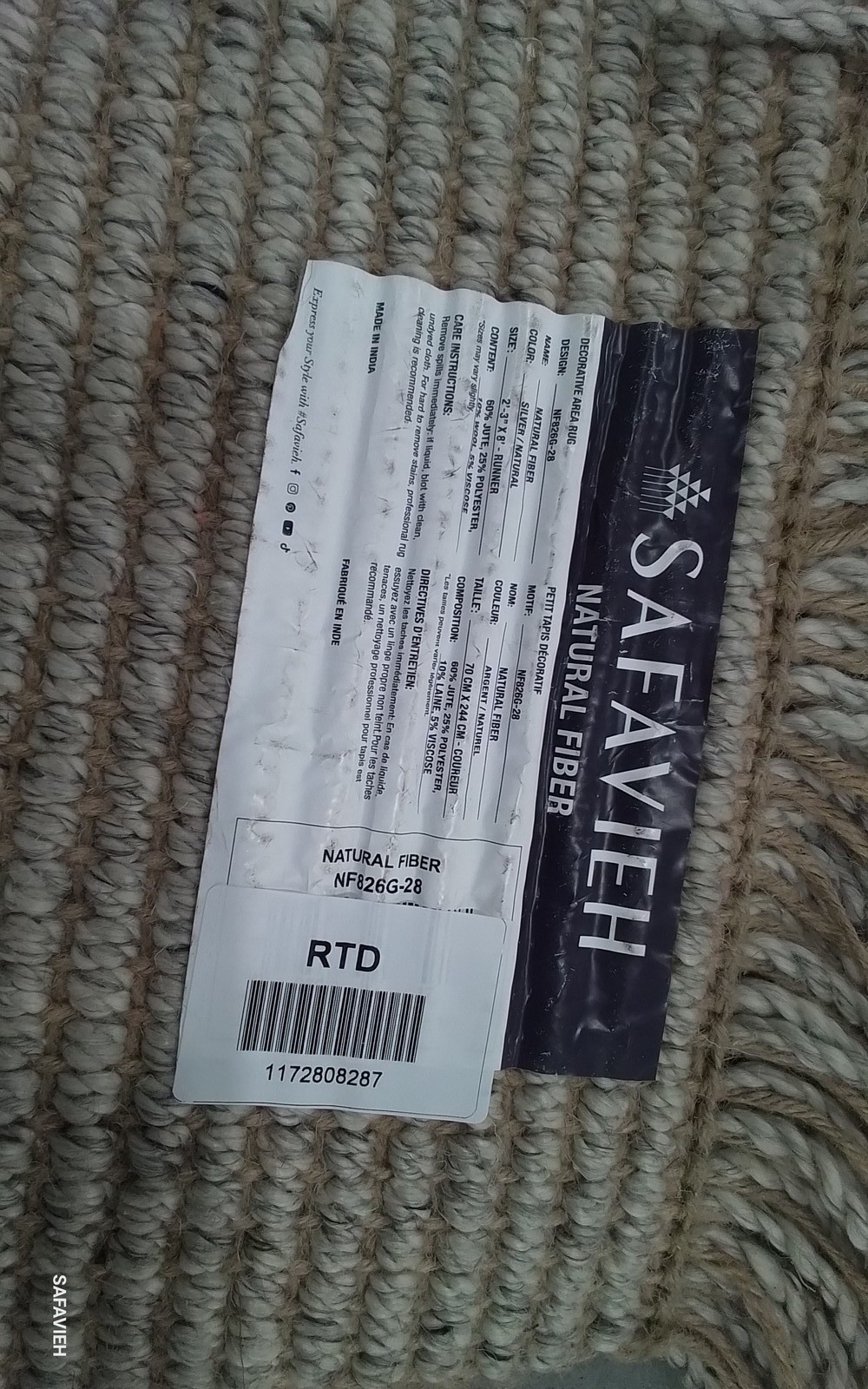 SILVER / NATURAL 2′-3″ x 8′-0″ Flaw in Rug, Reduced Price 1172808287 NF826G-28