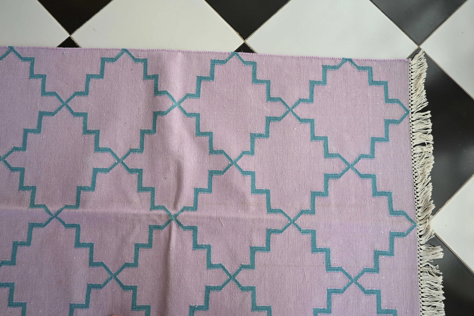 Rugmoda Cotton Lilac & Teal Geometric Lattice 5×8 ft Living Room Area Rug