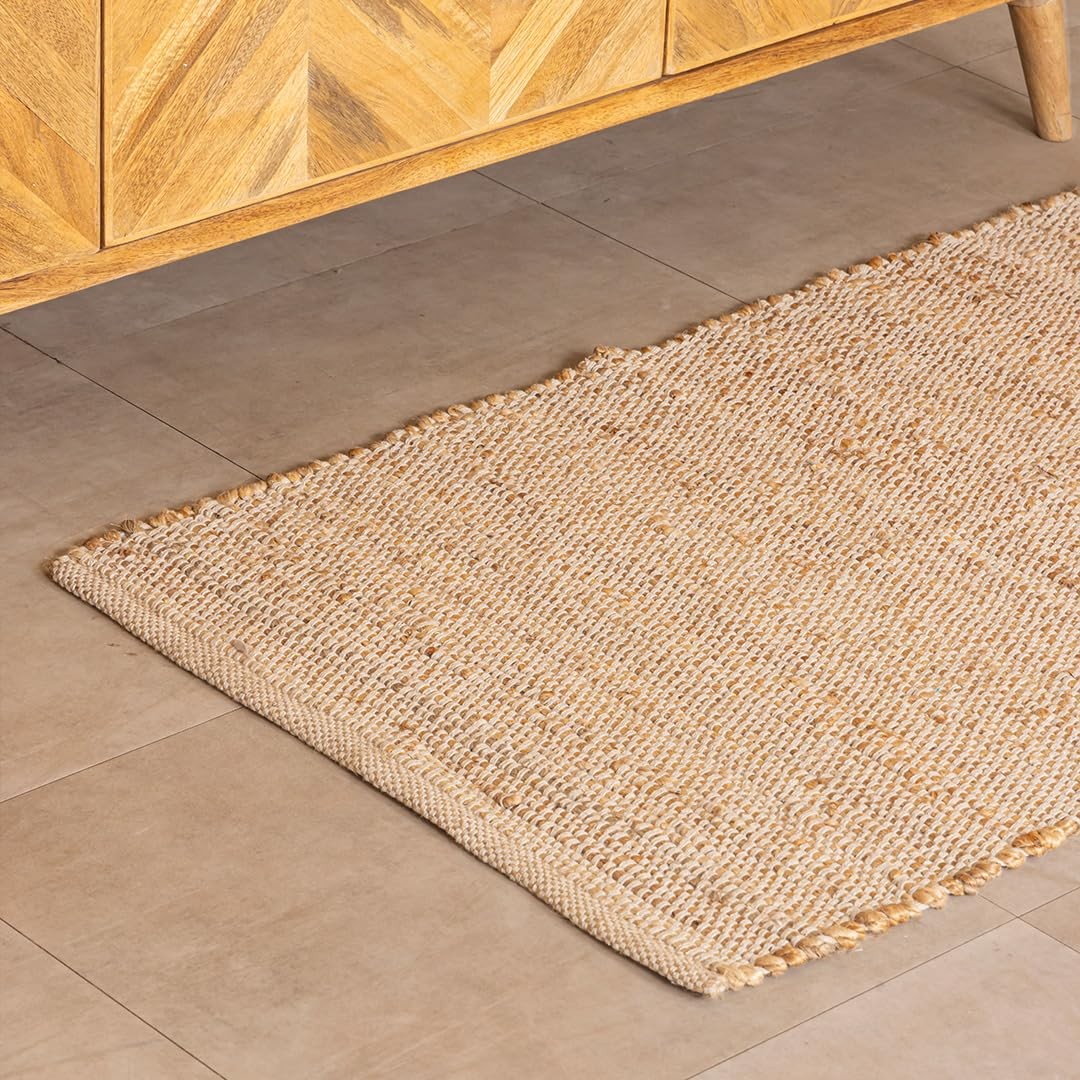 Hand Woven Cotton Jute Runner Rug – 2′ x 6′ ft Natural Fiber Braided Rustic V…