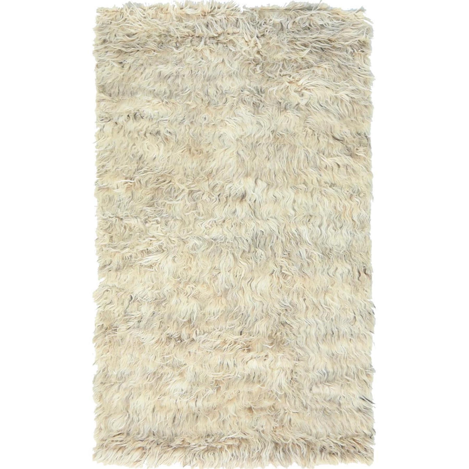 3’1″x5’3″ Beige Shaggy Moroccan Undyed Natural Wool Hand Knotted Rug R82570
