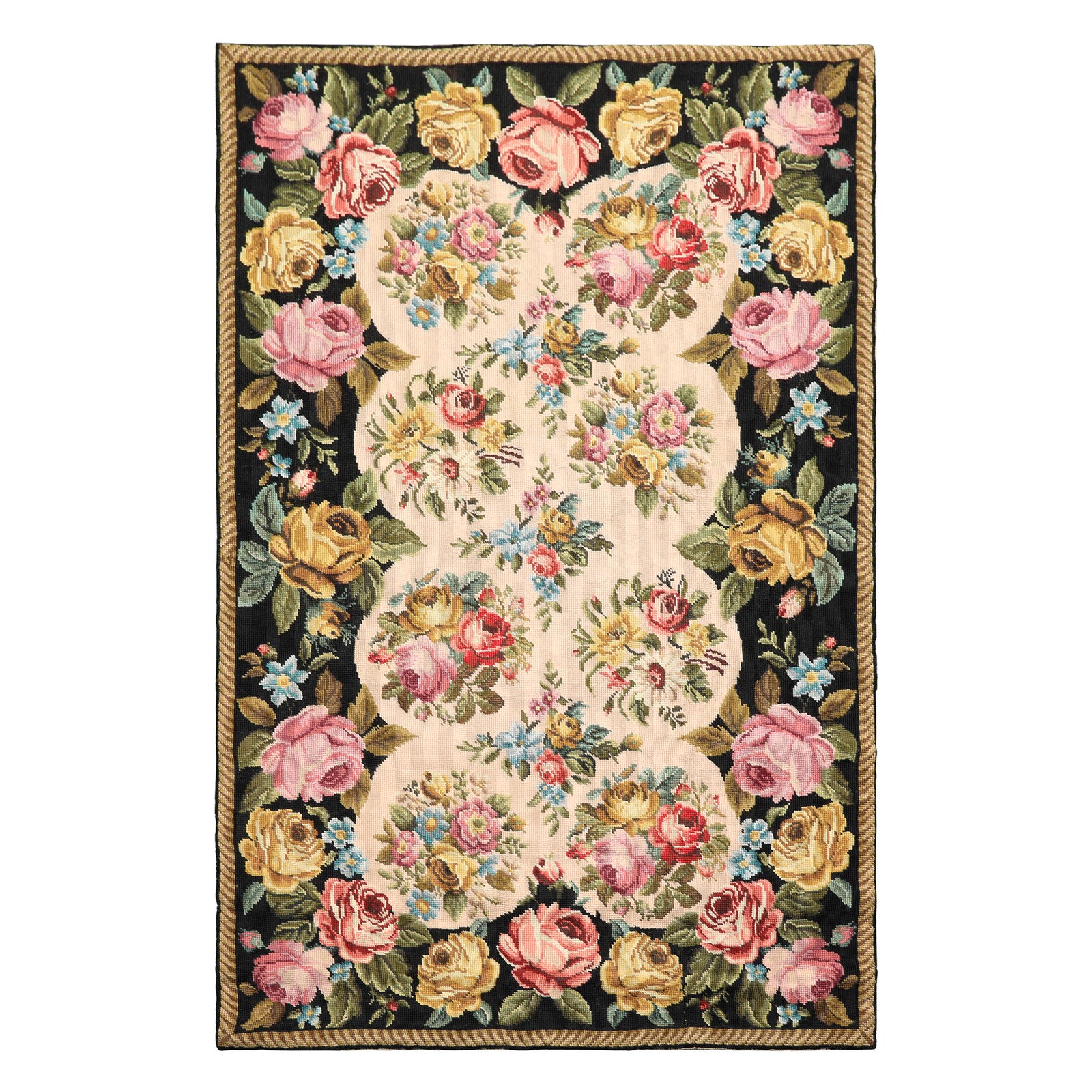 4×6 Hand Woven Wool Blush French Needlepoint Botanical Floral Frenzy Rug